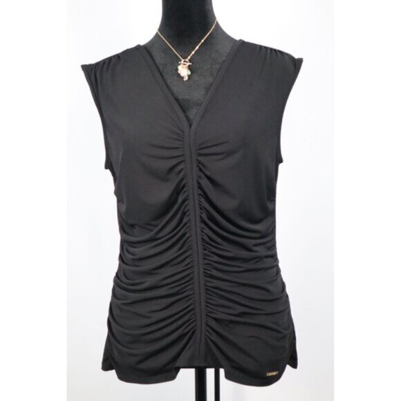 Nine West Women's Black Sleeveless Saleha Rached V-Neck Top Size Medium - Picture 1 of 13